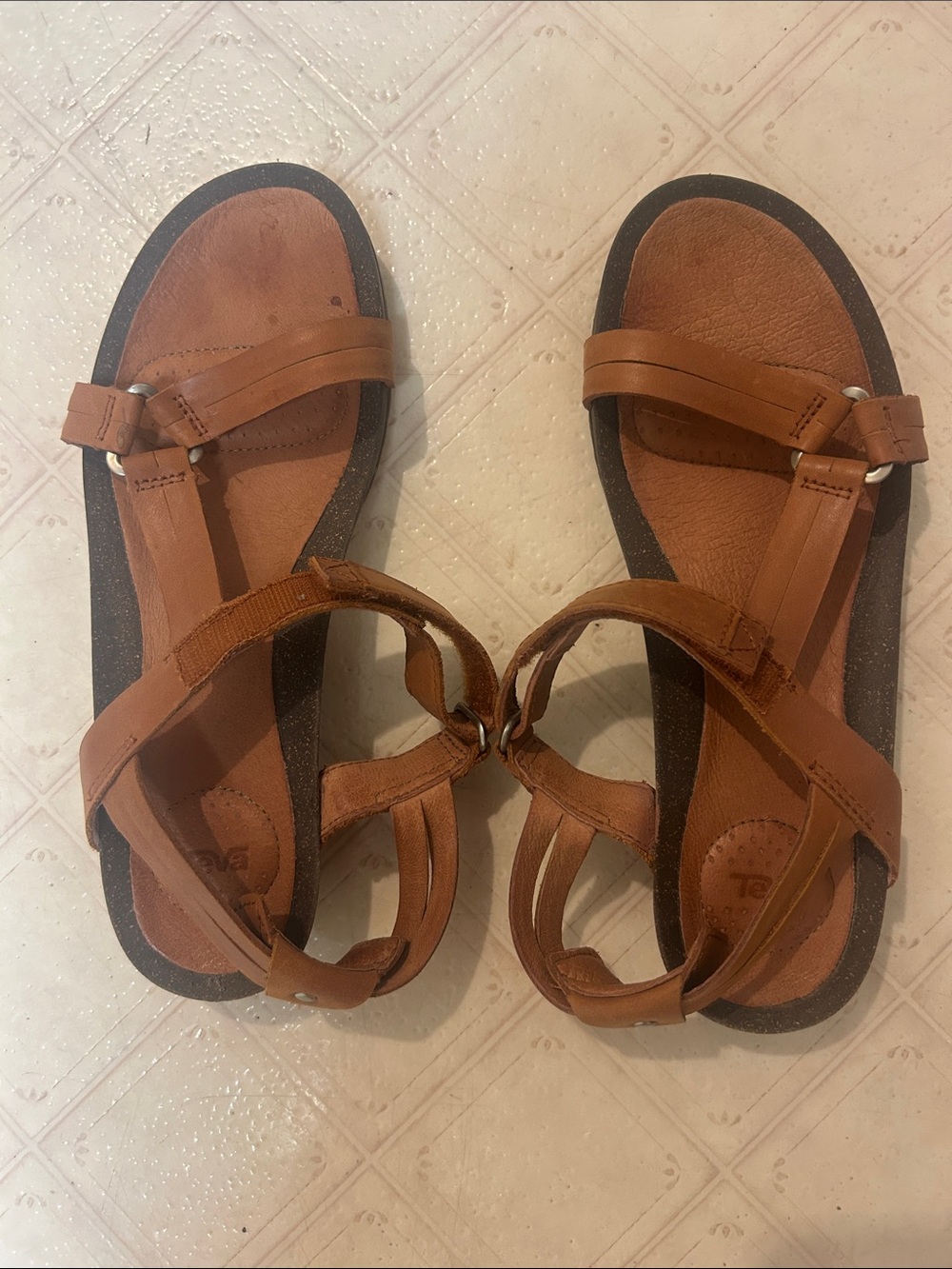 Teva Brown/Tan Strappy Leather Sport Sandals